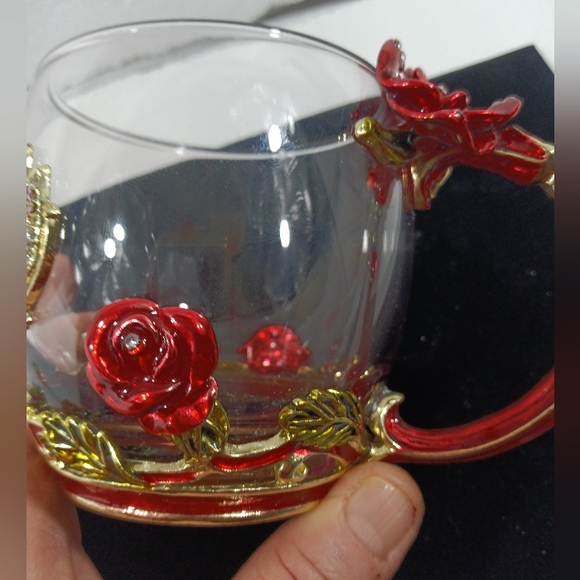 Butterfly Rose Enamel Glass Mug With Spoon Set Valentine's Day - Picture 10 of 15